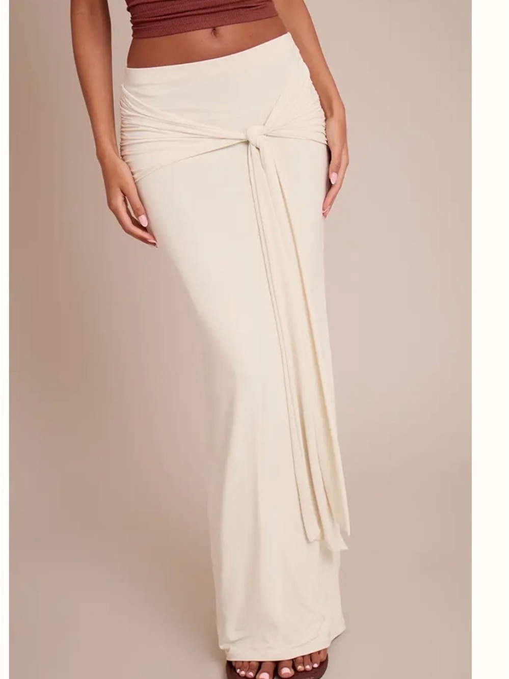 PrettyLittleThing Cream Knot-Front Maxi Skirt